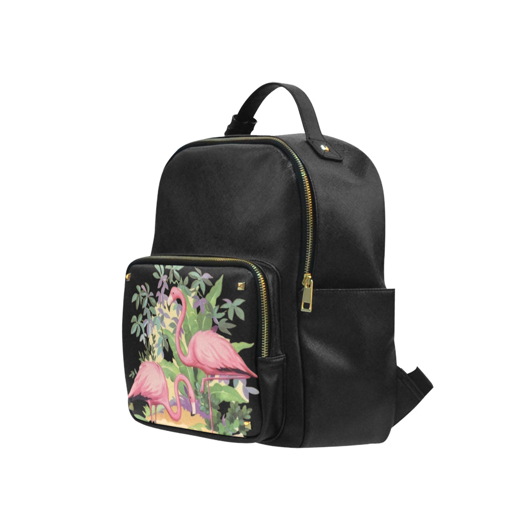 Elegant Flamingos in Paradise Taiga Leather Backpack