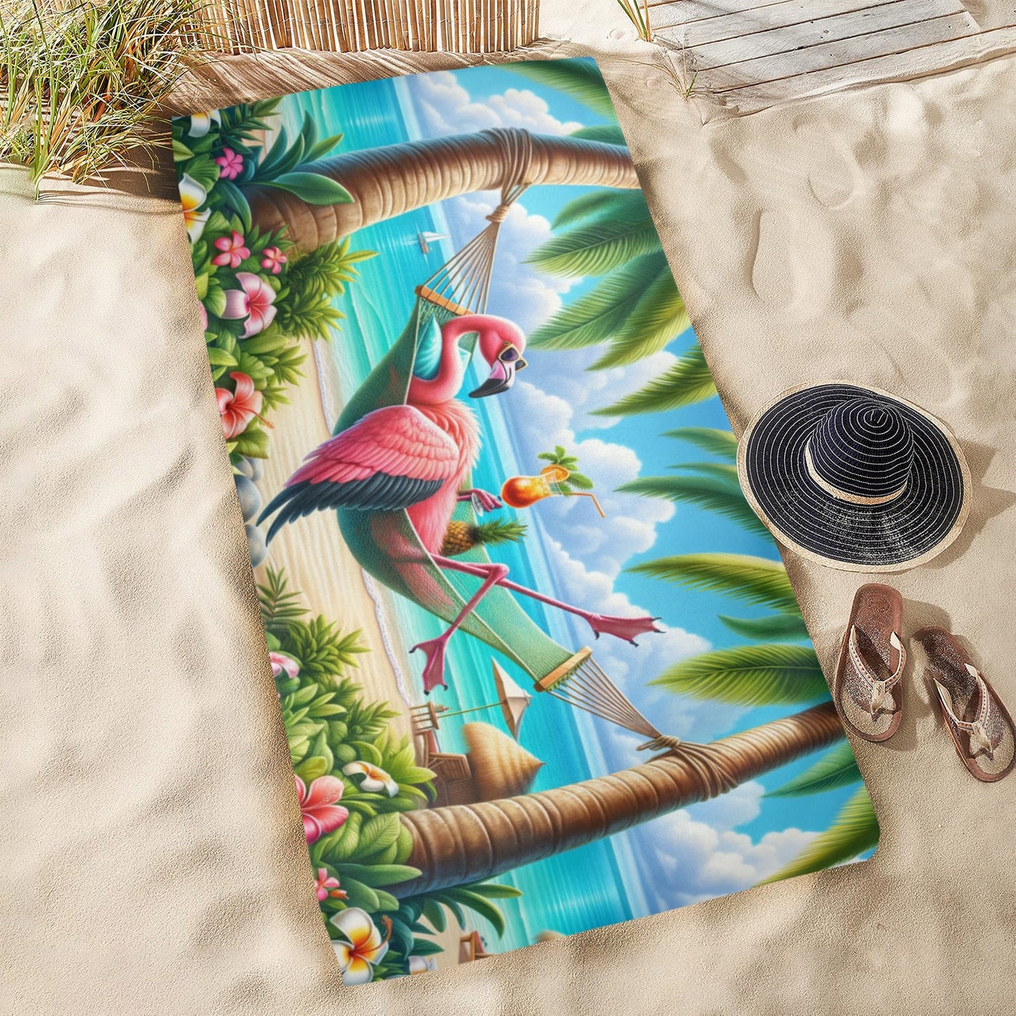 Flamingo in a Hammock Beach Towel