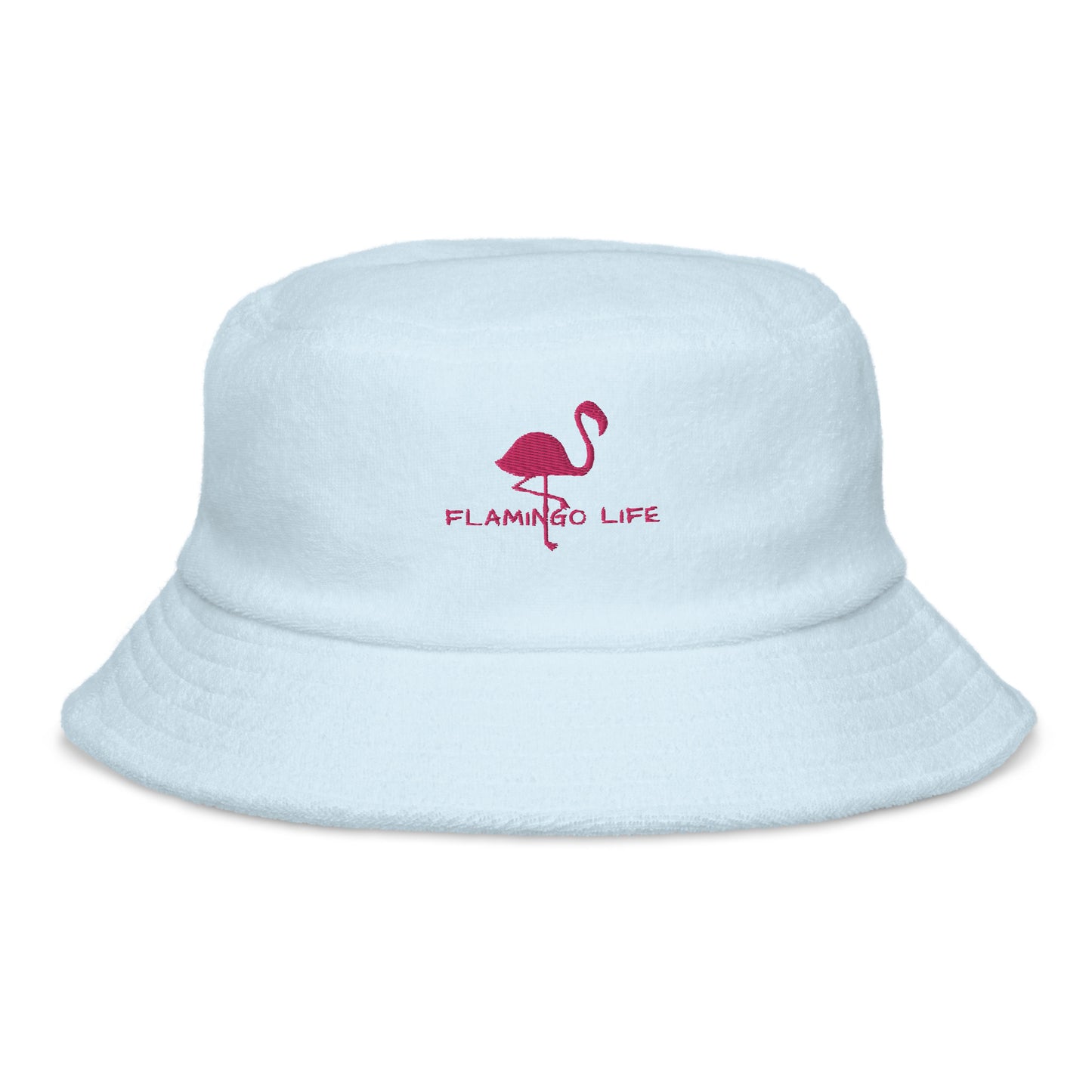 Flamingo Life® Embroidered Terry Cloth Bucket Hat (in 5 colors)