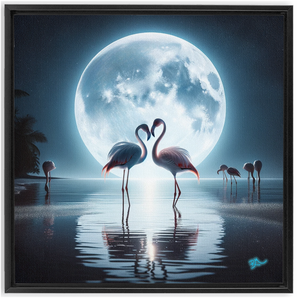Flamingo Moon Framed Traditional Stretched Canvas