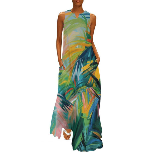 Rachel Michelle Abstract Palms Sleeveless Long Dress