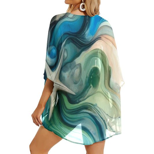 Rachel Michelle Women's Ocean Abstract Chiffon Kimono Cover Up