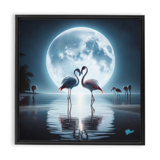 Flamingo Moon Framed Traditional Stretched Canvas