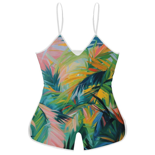 Rachel Michelle Abstract Palms Camisole Romper
