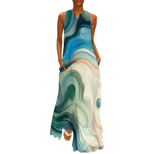 Rachel Michelle Ocean Abstract Sleeveless Long Dress
