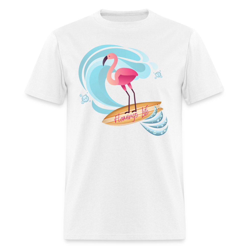 Surf's Up Flamingo Life Unisex Short-Sleeve - white