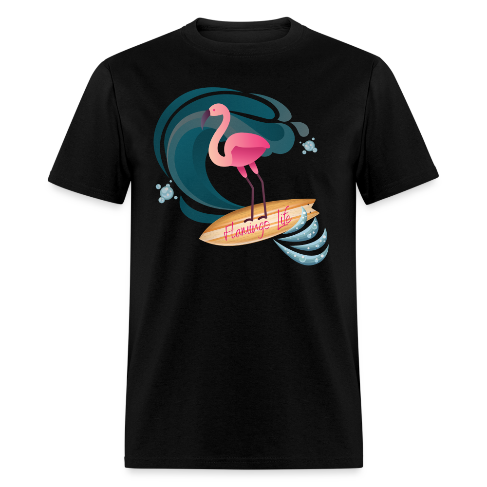 Surf's Up Flamingo Life Unisex Short-Sleeve - black