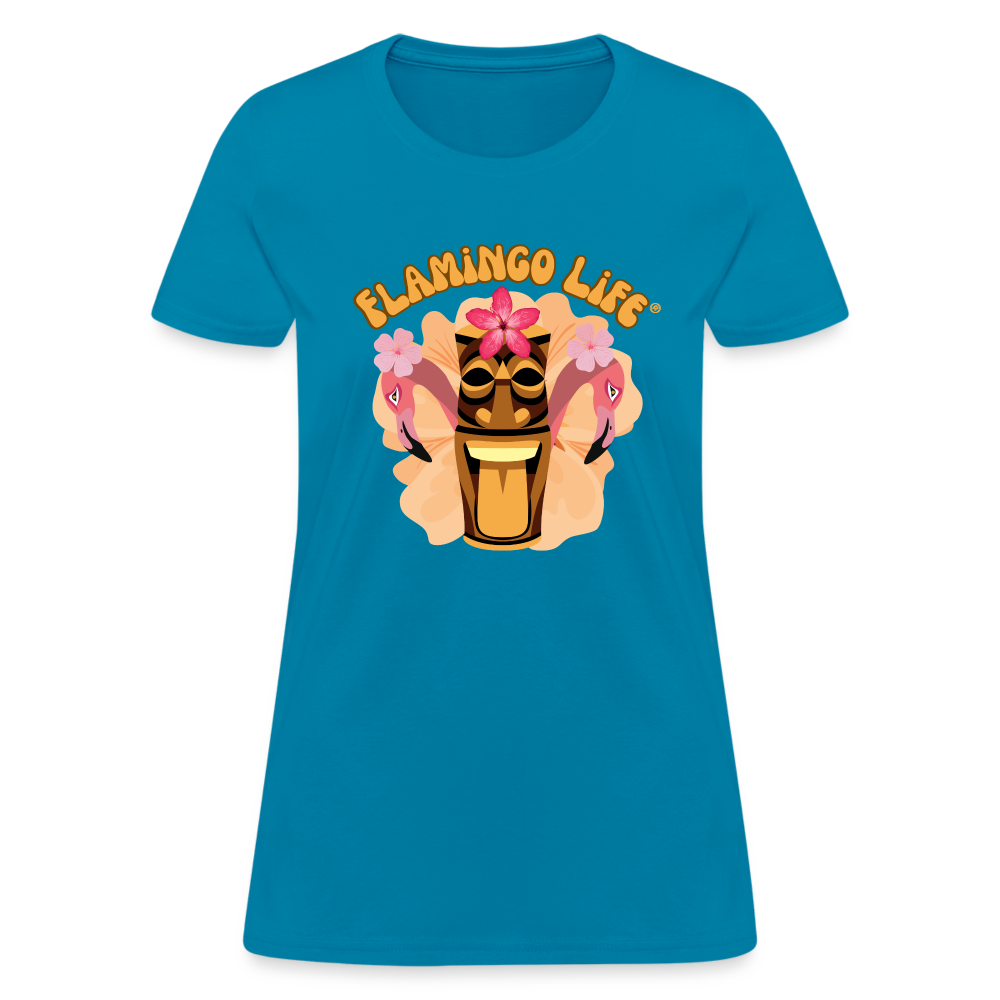 Flamingo Life® Tiki Head Women's T-Shirt - turquoise