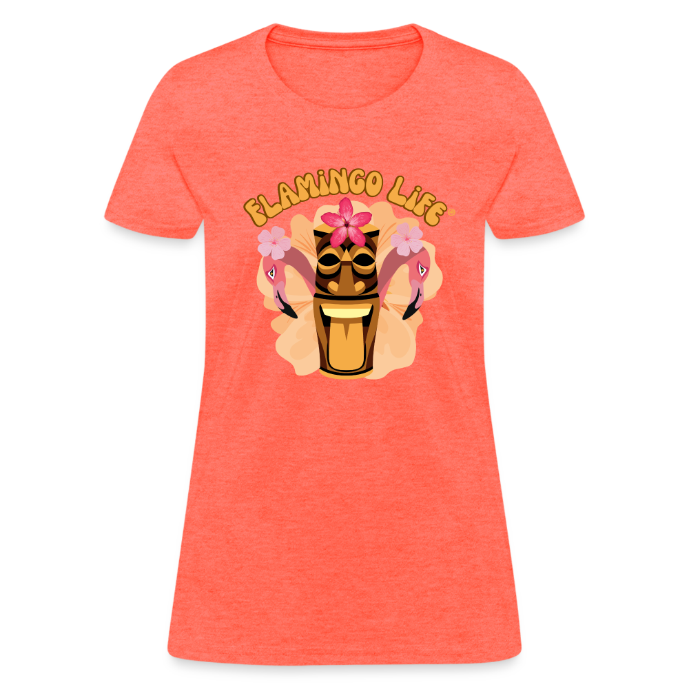 Flamingo Life® Tiki Head Women's T-Shirt - heather coral