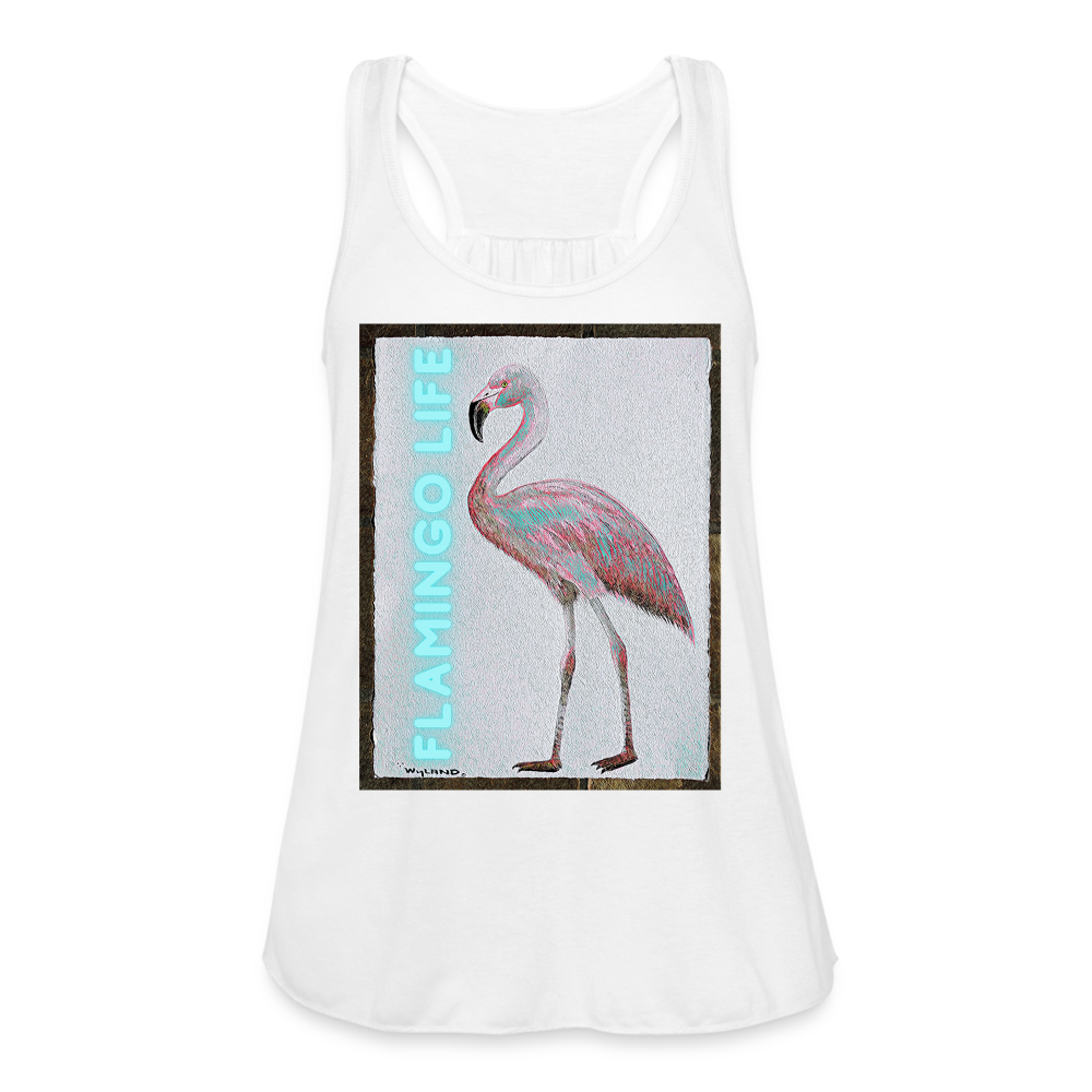 Wyland© Designed Flamingo Life® Women's Flowy Tank Top by Bella - white