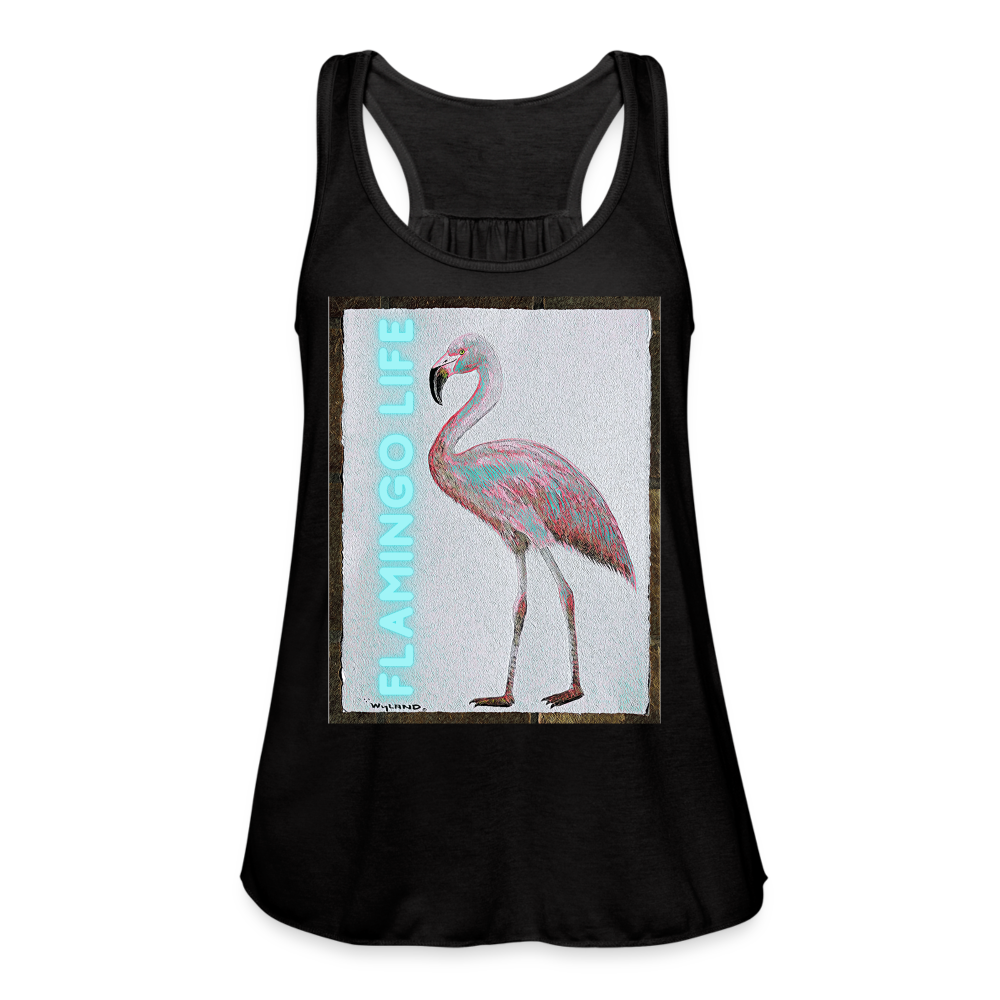 Wyland© Designed Flamingo Life® Women's Flowy Tank Top by Bella - black
