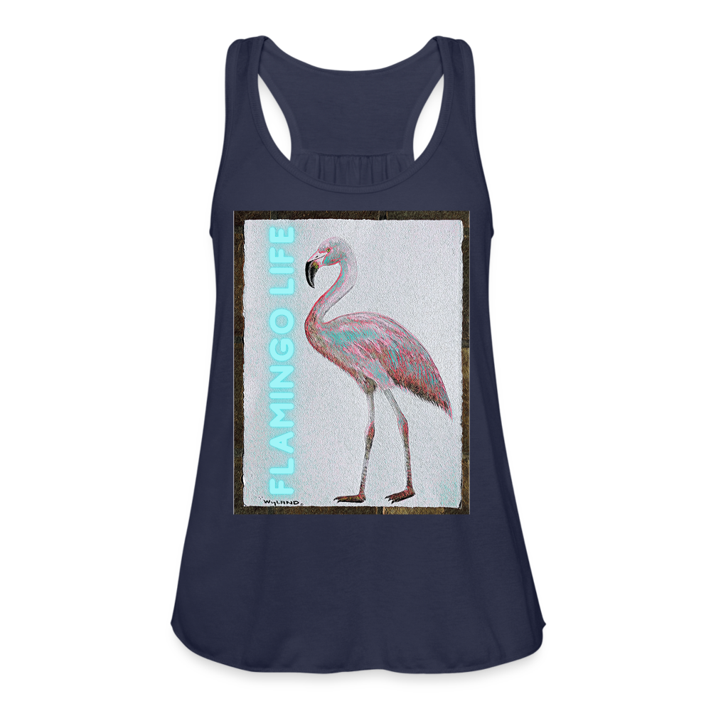 Wyland© Designed Flamingo Life® Women's Flowy Tank Top by Bella - navy