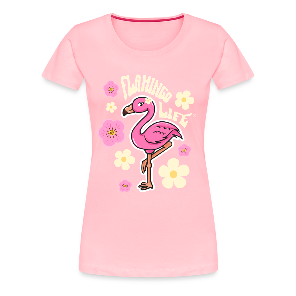Flamingo Life® Retro Sticker Women’s Premium T-Shirt - pink