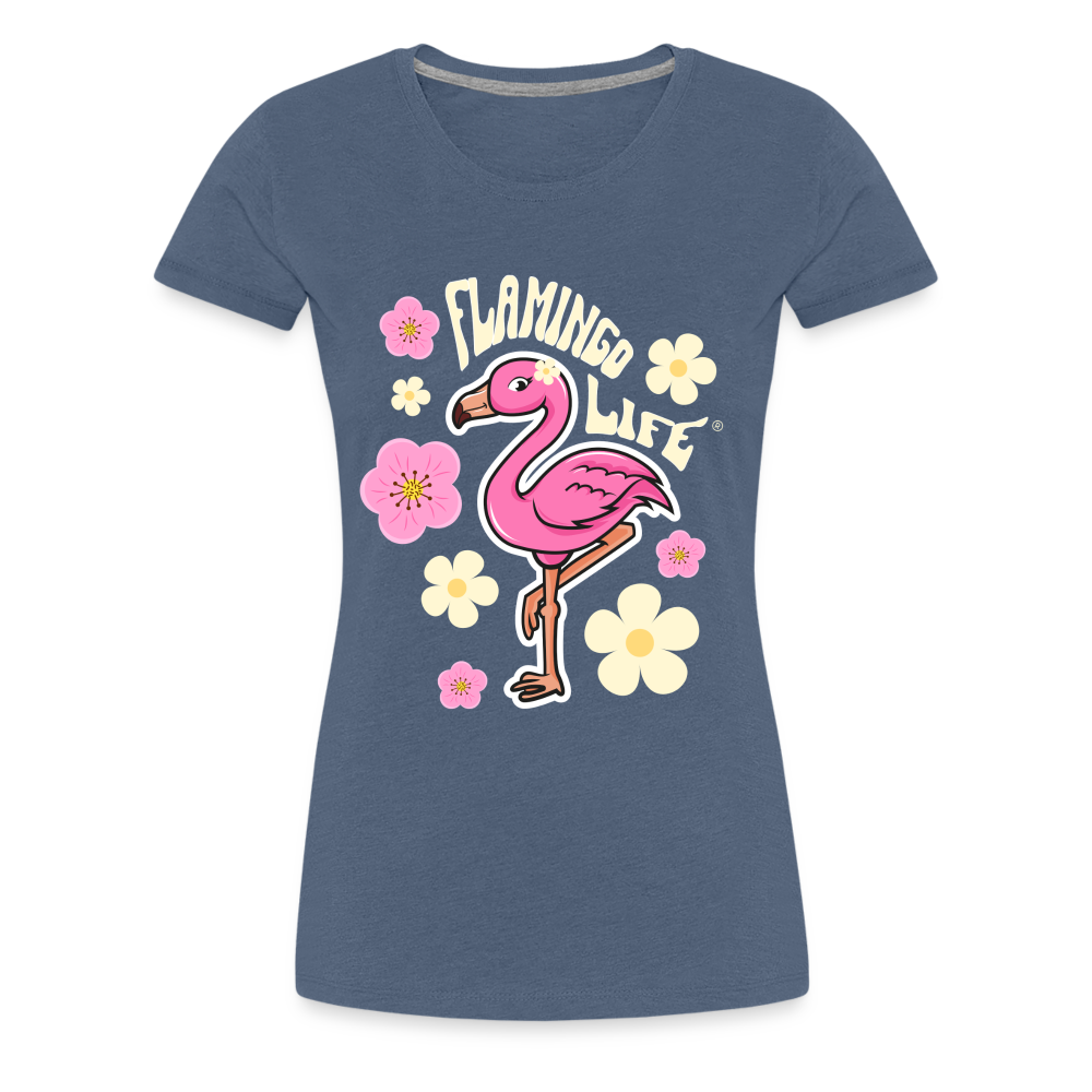 Flamingo Life® Retro Sticker Women’s Premium T-Shirt - heather blue