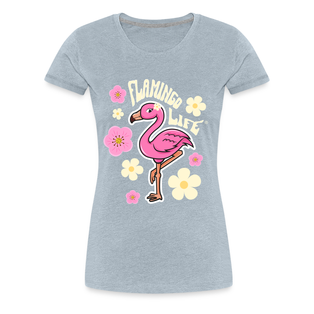 Flamingo Life® Retro Sticker Women’s Premium T-Shirt - heather ice blue