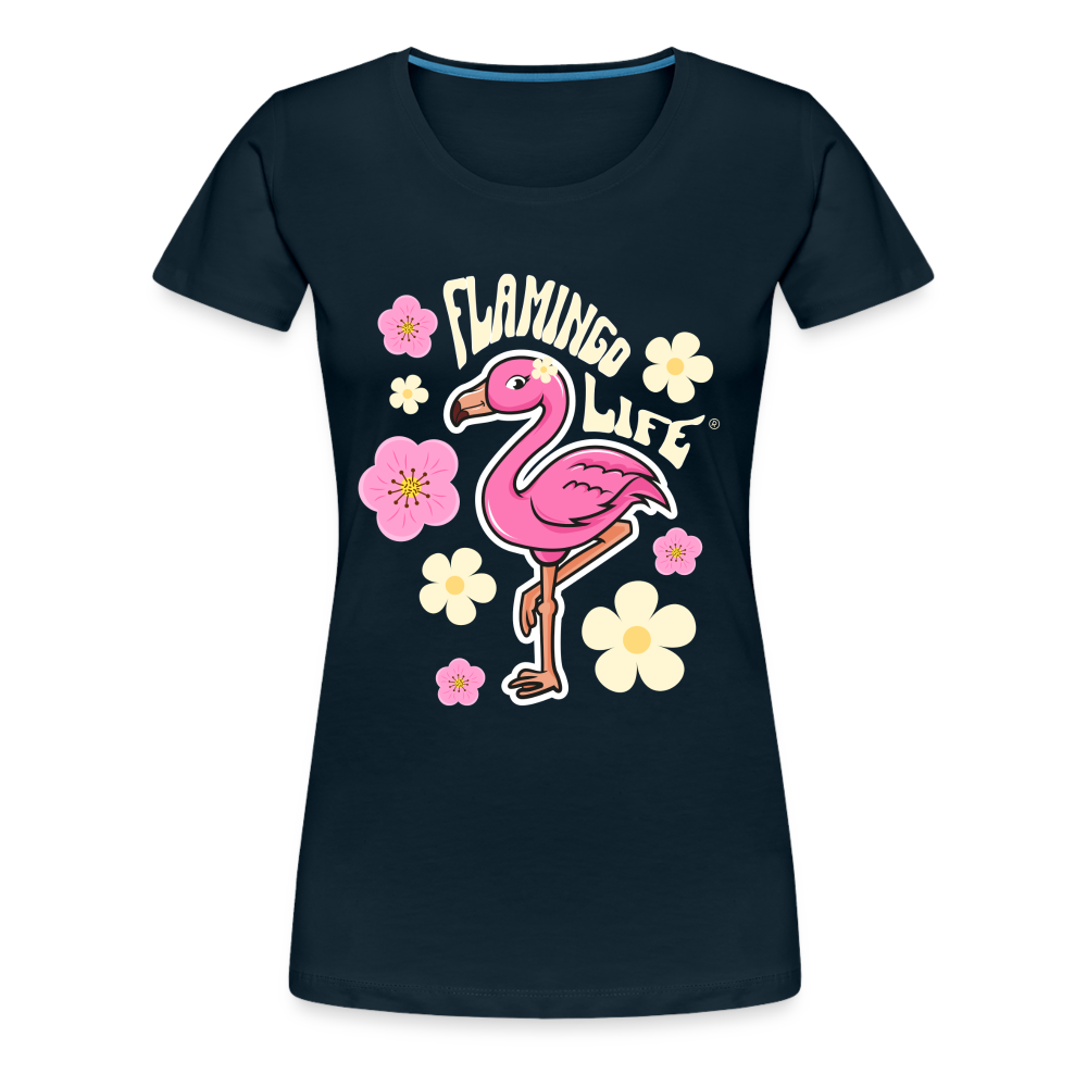 Flamingo Life® Retro Sticker Women’s Premium T-Shirt - deep navy