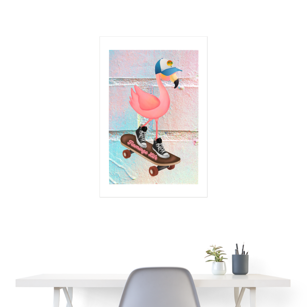 Skater Boy Flamingo Poster 24x36 - white