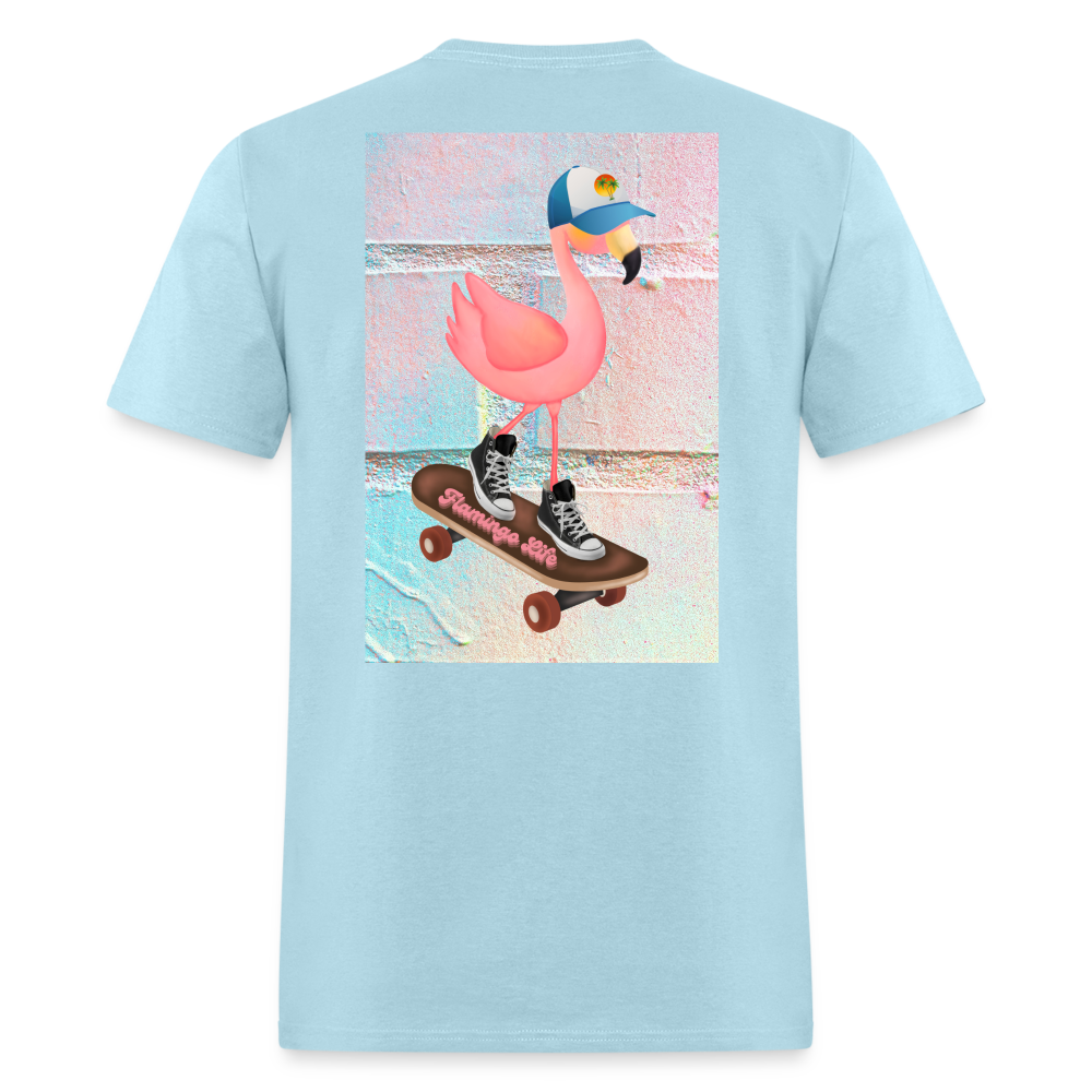 Skater Boy Flamingo Unisex T-Shirt - Sizes up to 6XL - powder blue