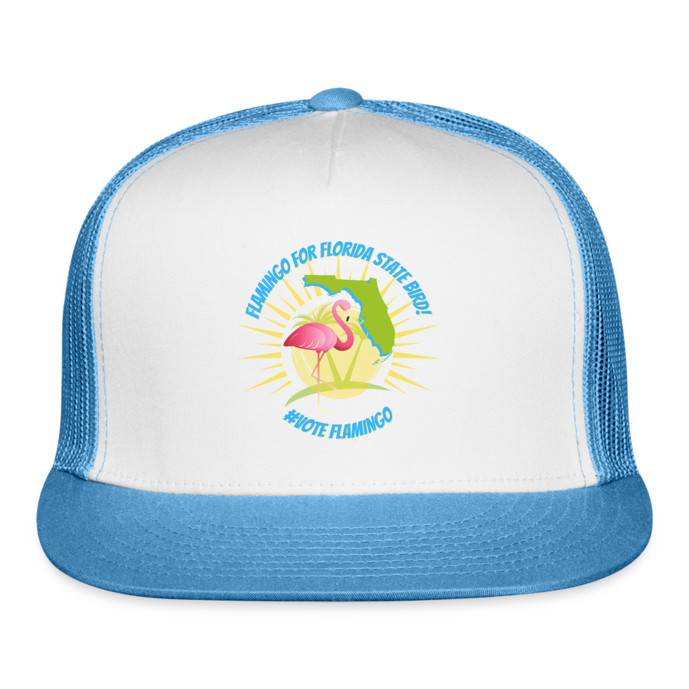 Flamingo For Florida State Bird Trucker Cap - white/blue