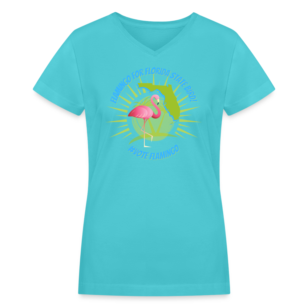 Flamingo For Florida State Bird Women's V-Neck T-Shirt - aqua
