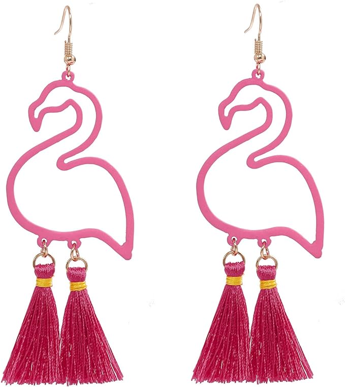 Dark Pink Flamingo Tassel Earrings