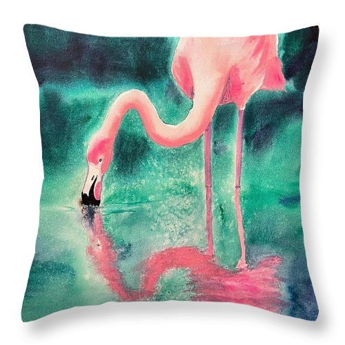 Flamingo Reflection - Throw Pillow