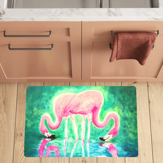 Two Flamingos Dueling Reflections Kitchen Mat