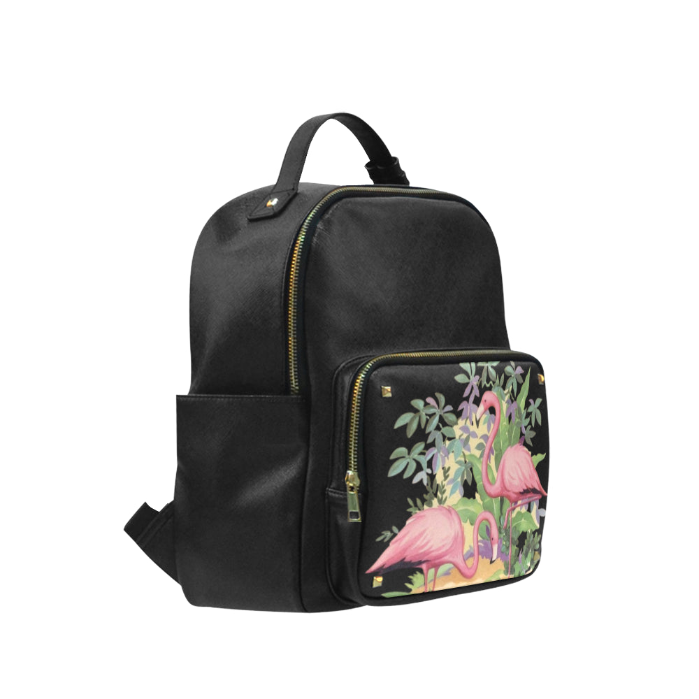 Elegant Flamingos in Paradise Taiga Leather Backpack