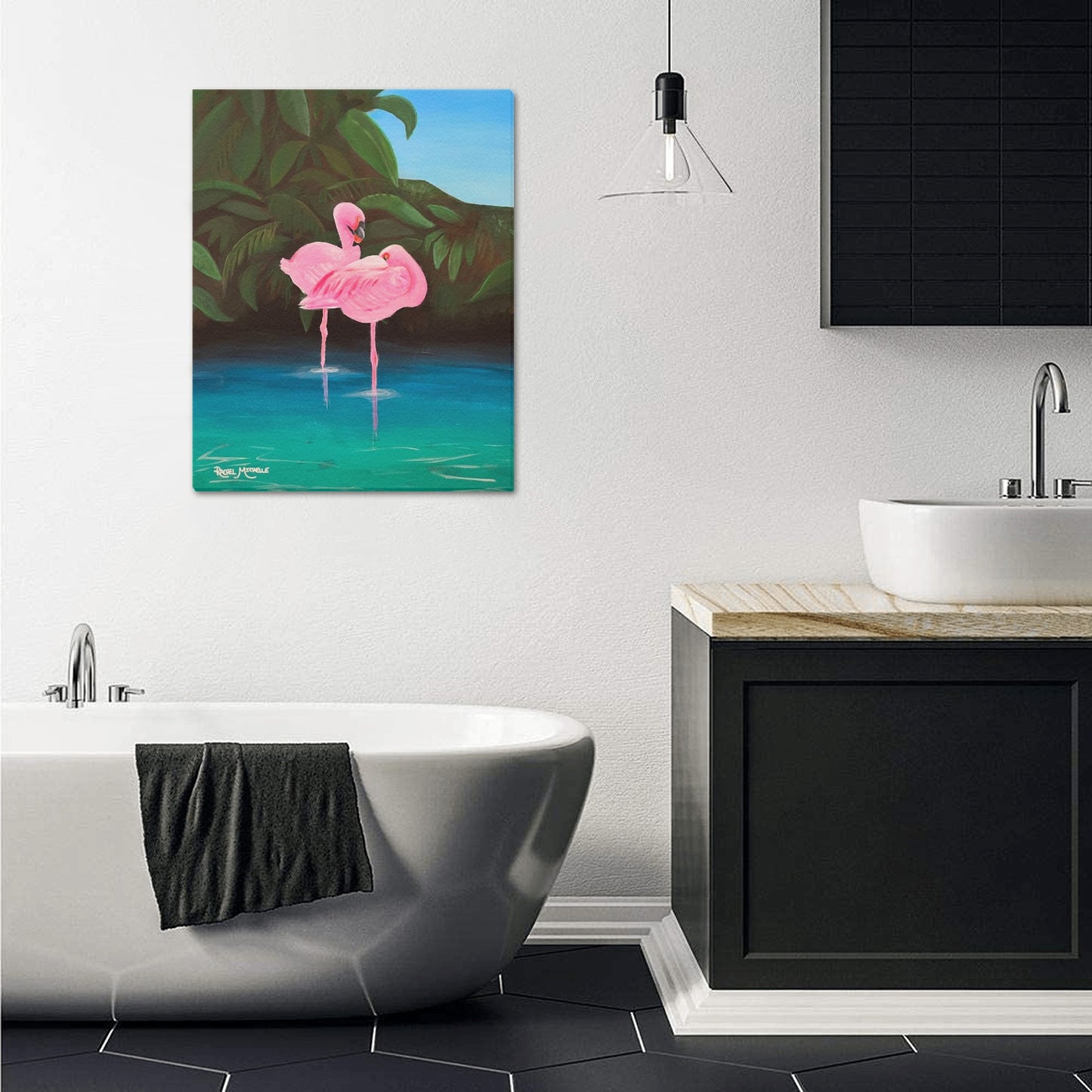 Flamingo Lagoon by Artist Rachel Michelle Art Print on Canvas