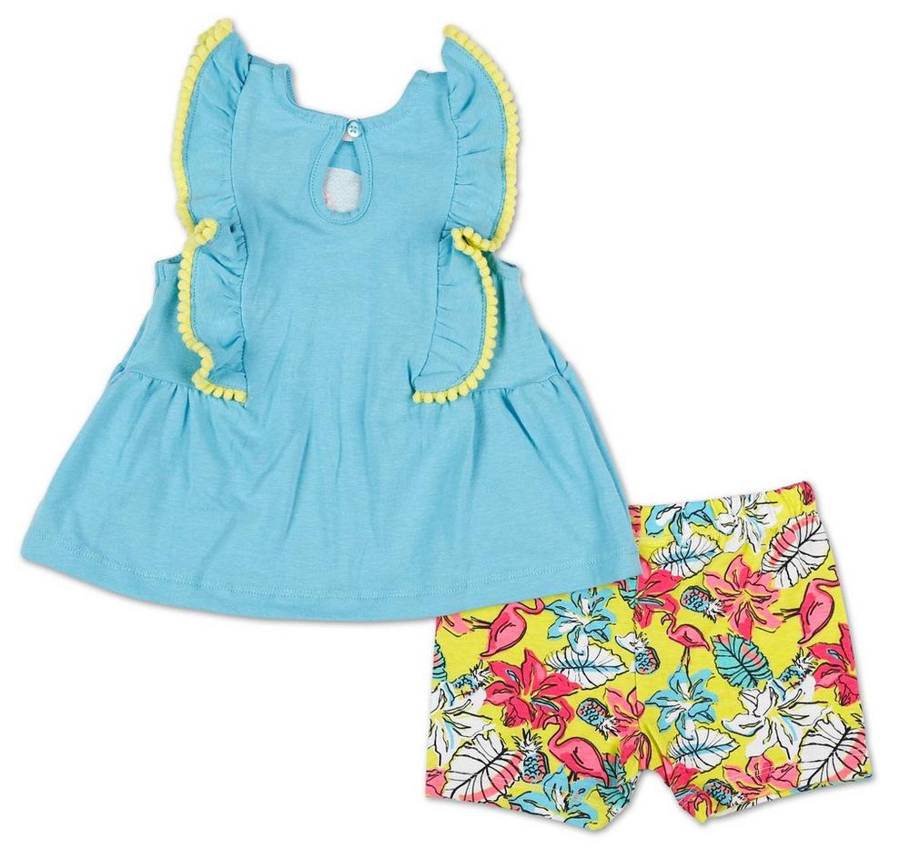 Girls 2 Pc Tropical Flamingo Top & Shorts Set