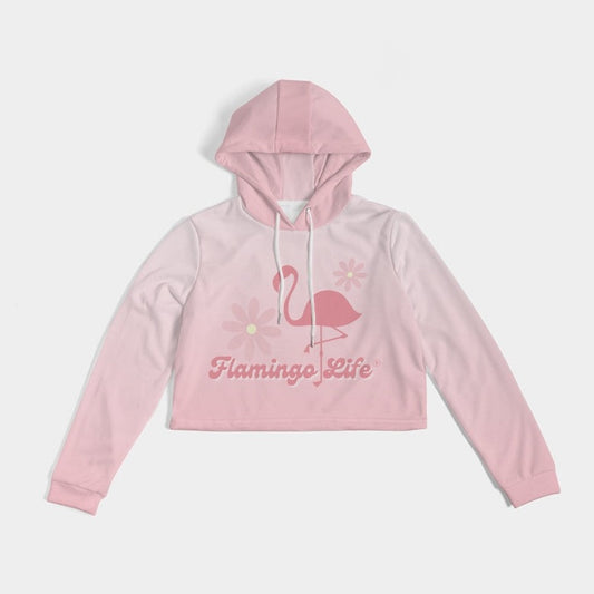 Flamingo Life® Flower Power Pink Gradient Women's Cropped Hoodie