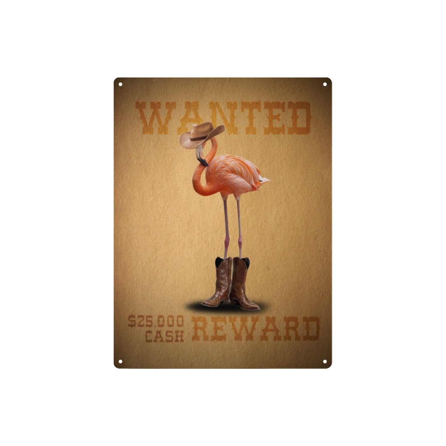 Flamingo Cowboy Wanted Poster Metal Sign