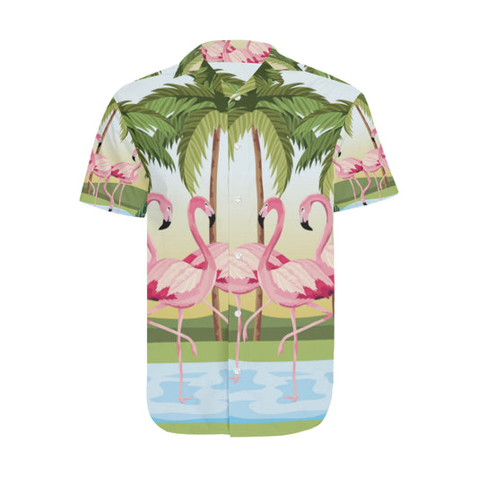 Tropical Flamingo Men's Short Sleeve Shirt With Lapel Collar - The Flamingo Shop