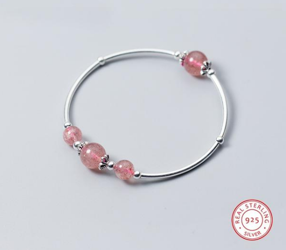Pink Strawberry Quartz 925 Sterling Silver Bracelet - The Flamingo Shop