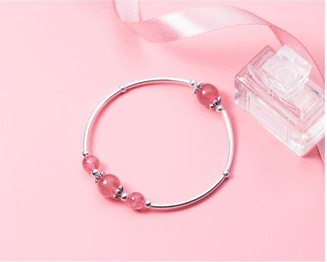 Pink Strawberry Quartz 925 Sterling Silver Bracelet - The Flamingo Shop