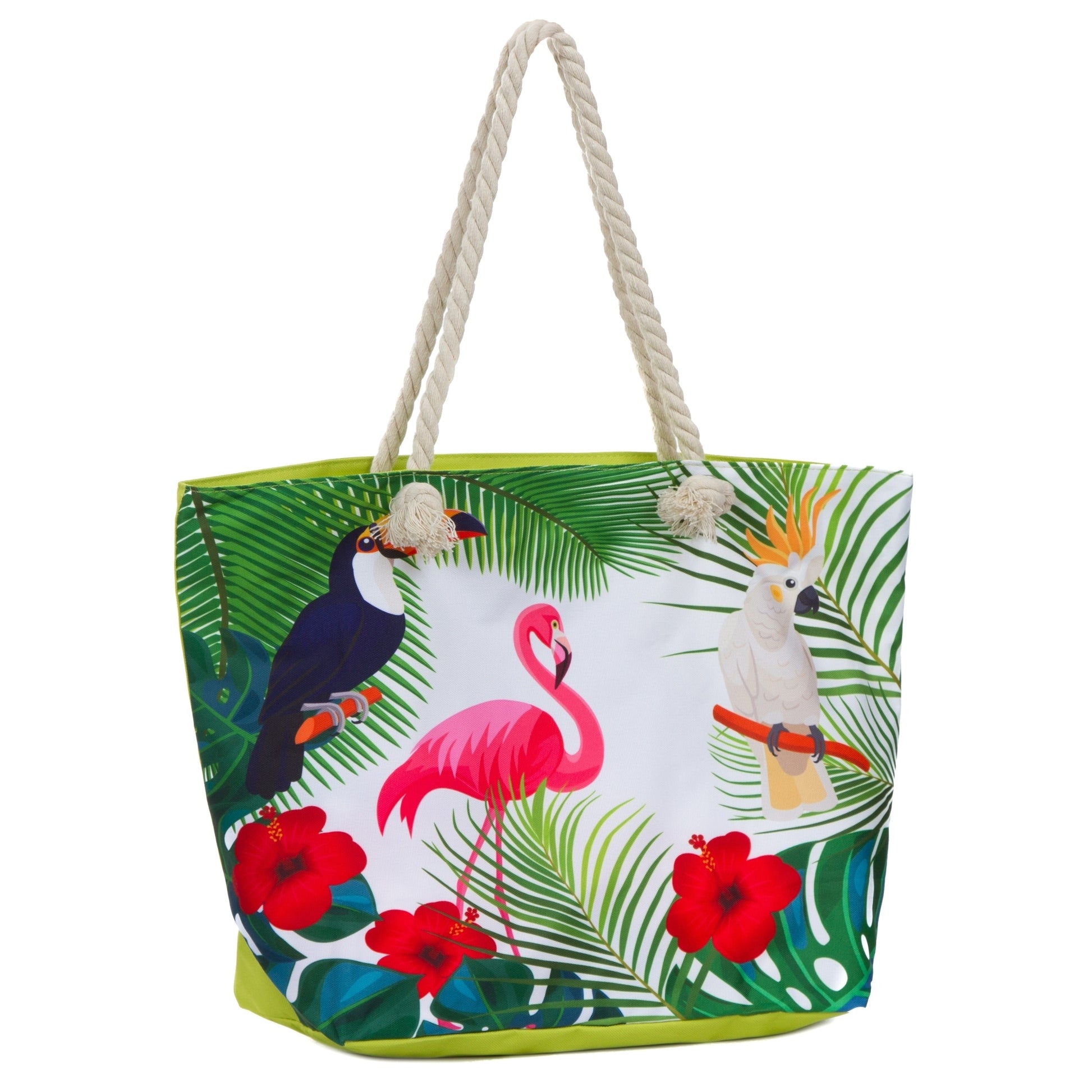 Large Beach Bag Tote, Water Resistant Canvas Tote, Tropical Birds - The Flamingo Shop