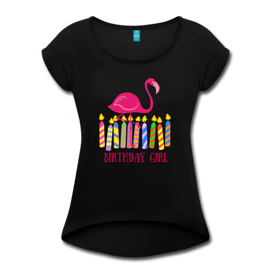 Birthday Girl Flamingo Rolled Cuff Womens Tee - Multiple Colors - The Flamingo Shop