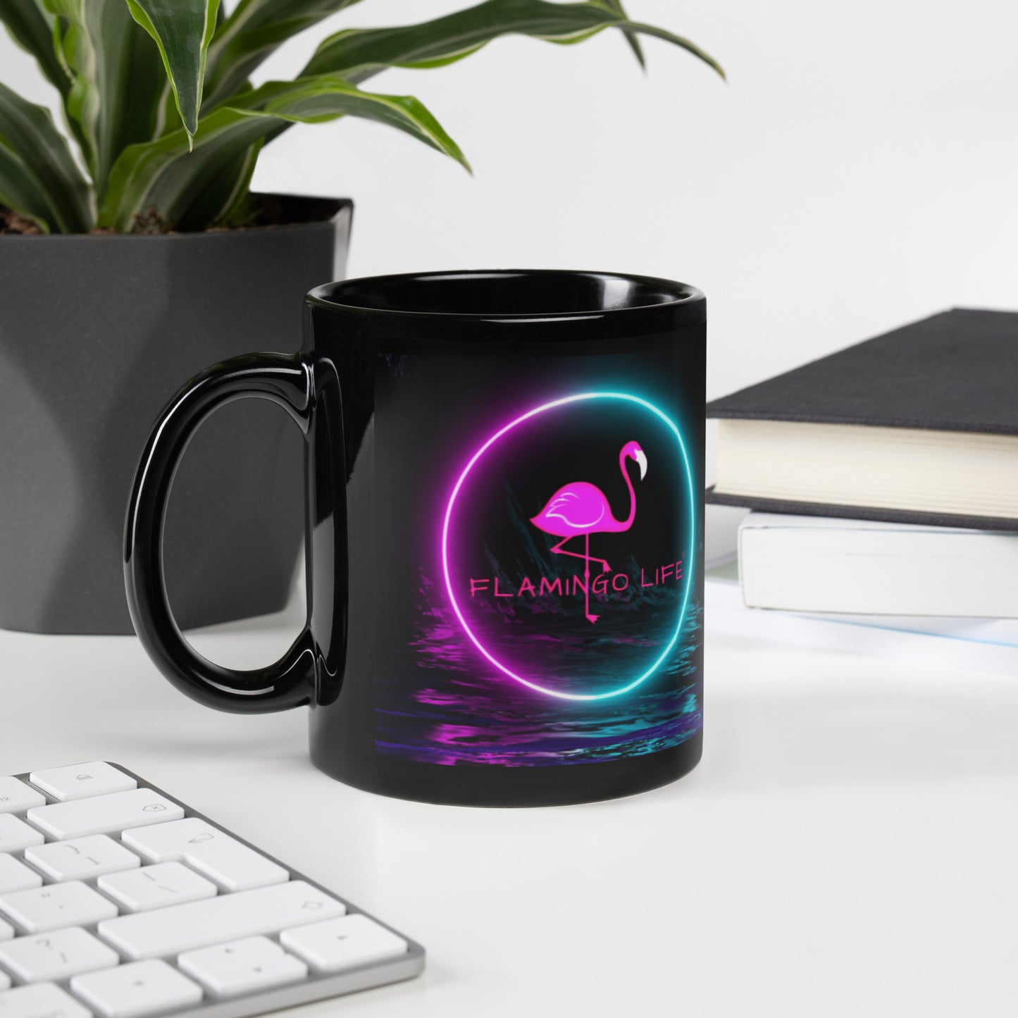 Flamingo Life® Neon Black Glossy Mug