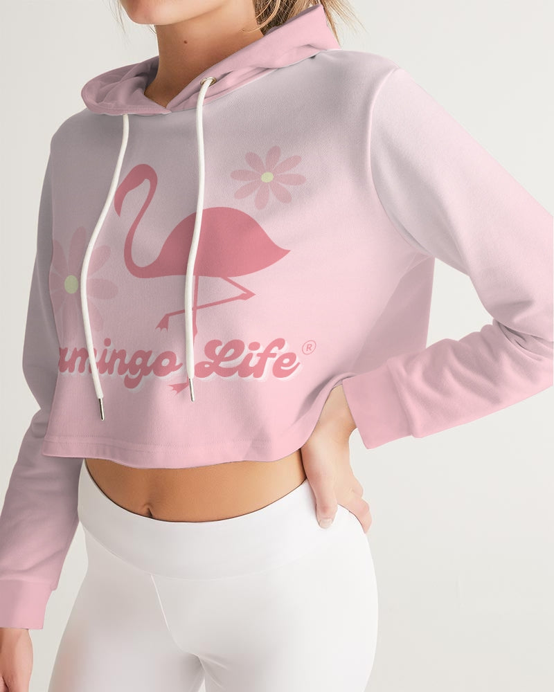 Flamingo Life® Flower Power Pink Gradient Women's Cropped Hoodie