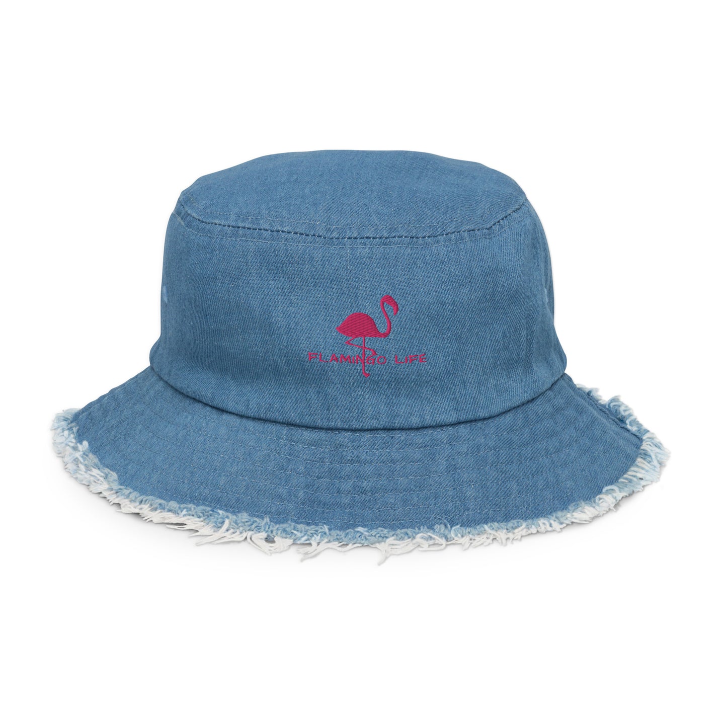 Flamingo Life® Embroidered Distressed Denim Bucket Hat (4 styles)