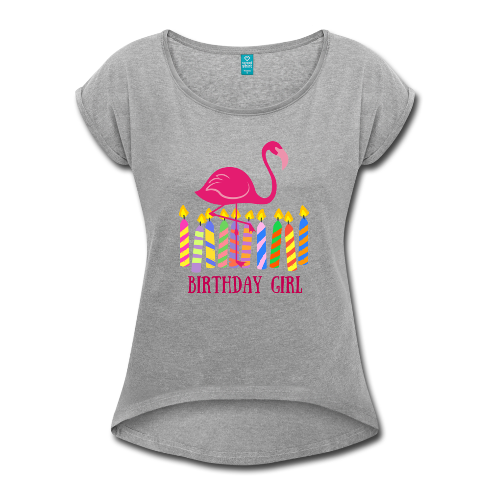 Birthday Girl Flamingo Rolled Cuff Womens Tee - Multiple Colors - The Flamingo Shop