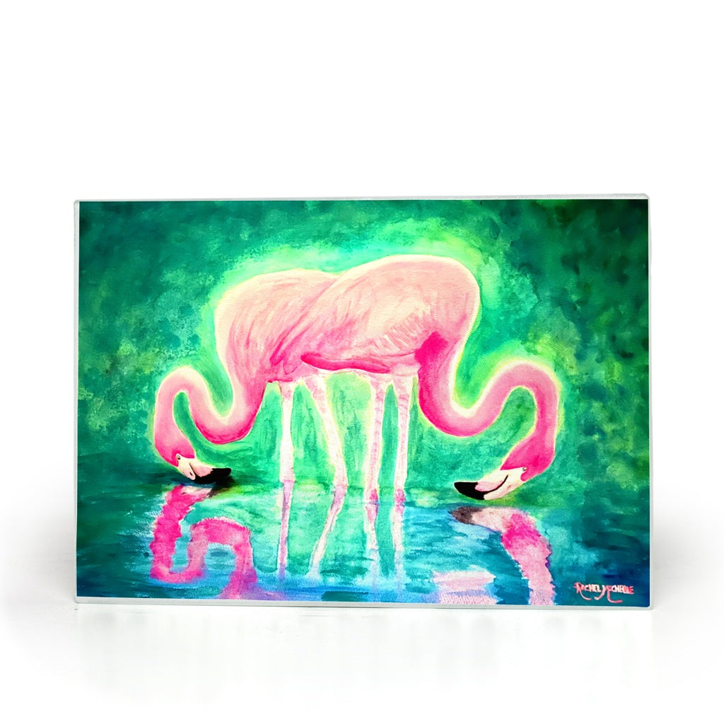 Flamingo Dueling Reflections Glass Cutting Board