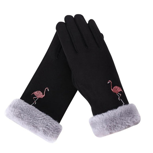 Women's Winter Flamingo Embroidery Gloves - The Flamingo Shop