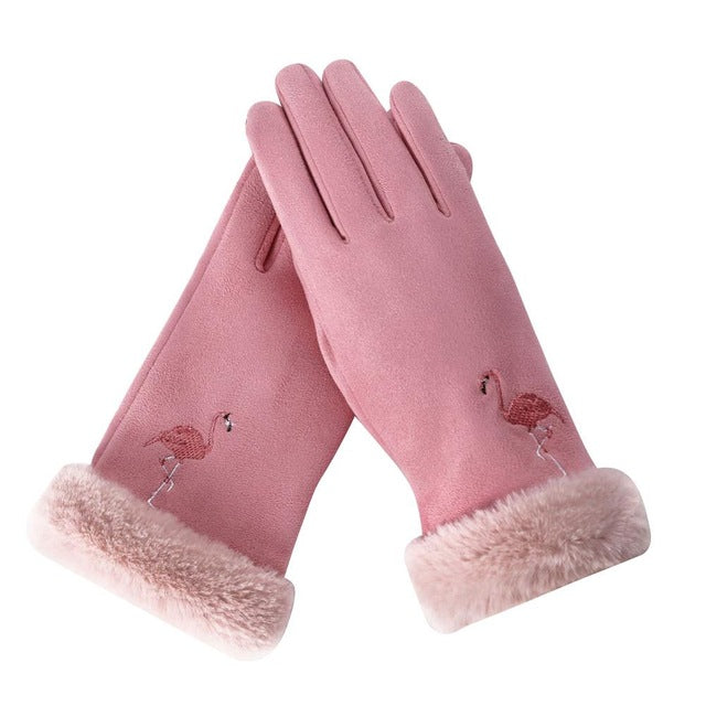 Women's Winter Flamingo Embroidery Gloves - The Flamingo Shop