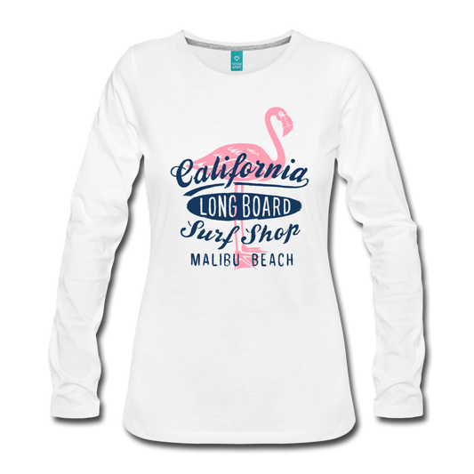 California Longboard Flamingo Long Sleeve Womens T-Shirt - The Flamingo Shop