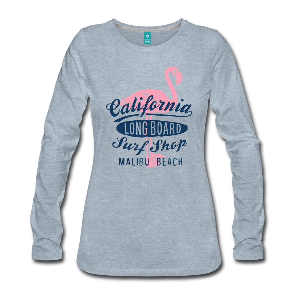 California Longboard Flamingo Long Sleeve Womens T-Shirt - The Flamingo Shop