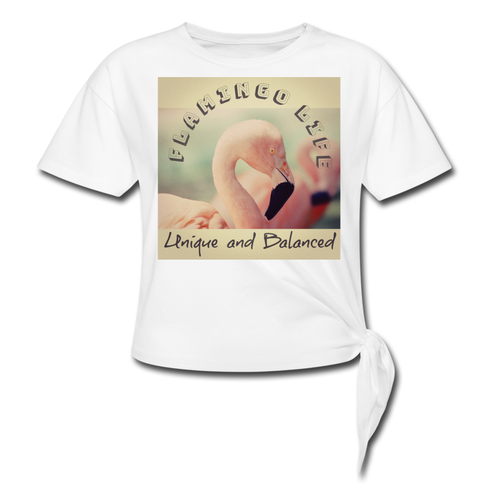 Vintage Look Flamingo Life Women's Knotted T-Shirt - white