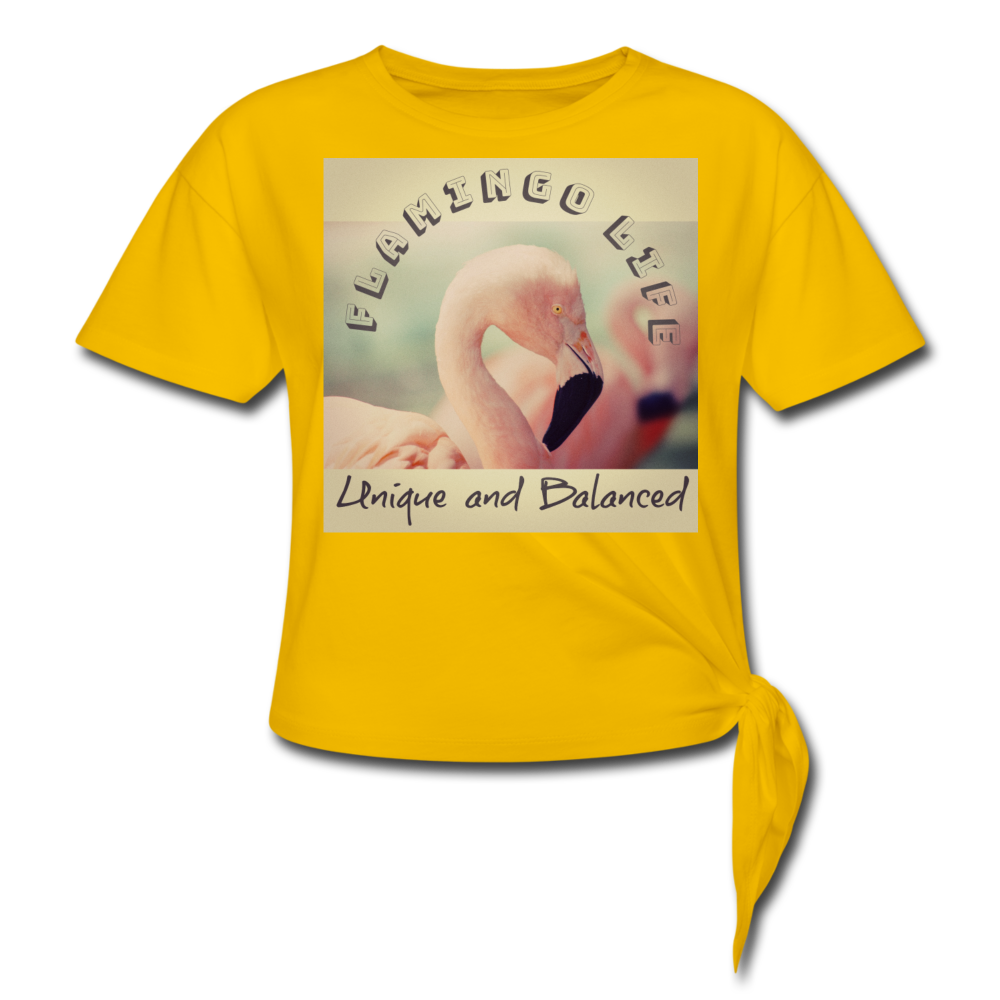 Vintage Look Flamingo Life Women's Knotted T-Shirt - sun yellow