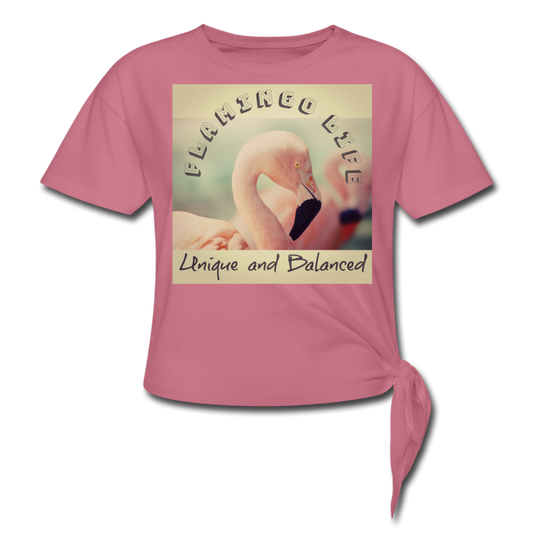 Vintage Look Flamingo Life Women's Knotted T-Shirt - mauve