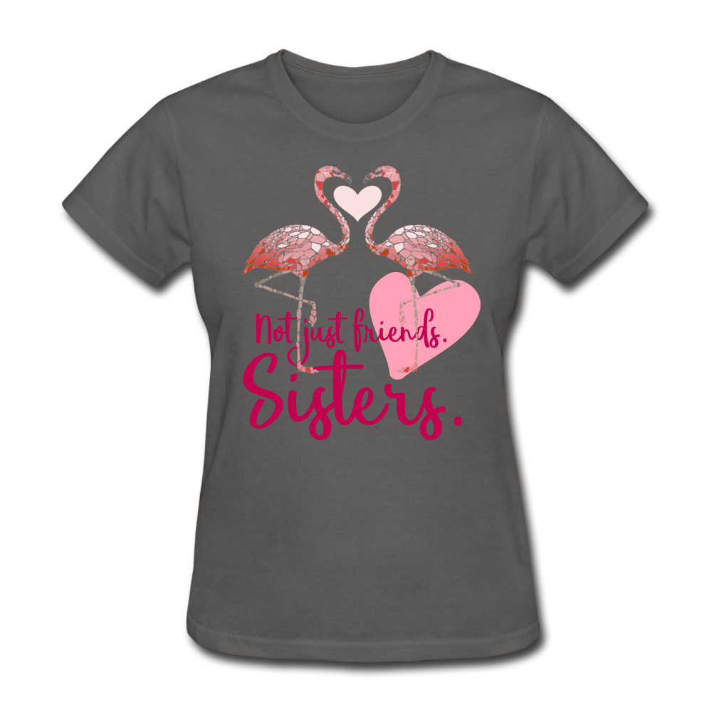 Not Just Friends. Sisters. Flamingo T-Shirt - charcoal